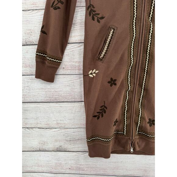 Lucky Brand Embroidered Faux Fur Trim Hoodie Duster Dress Womens Small Brown - Picture 5 of 12